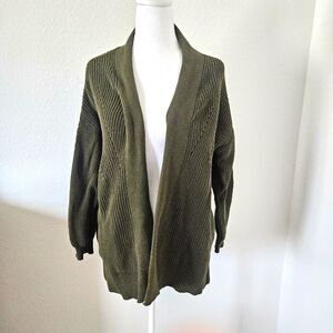 Women's Oversized Cotton Sweater Open Front Dark Green Size M